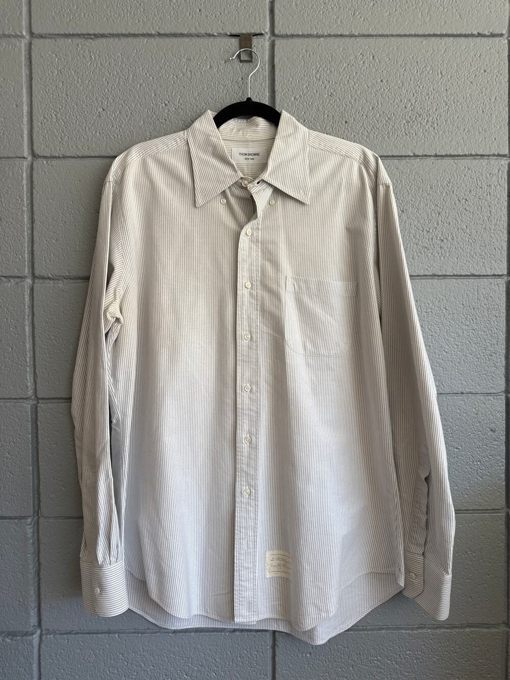Thom Browne Oxford Cotton Classic Shirt in Grey Stripe size 5